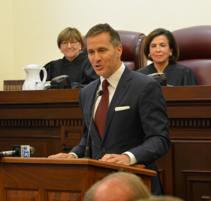 photo of Governor Eric Greitens speaking at Judge Brent Powell's investiture