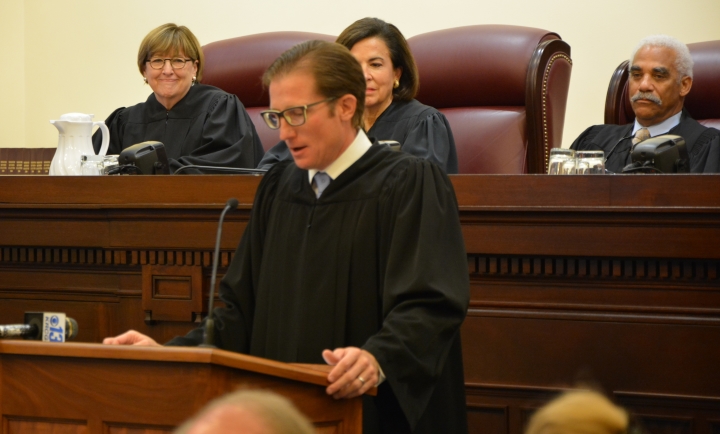 photo of Judge Brent Powell speaking during investiture