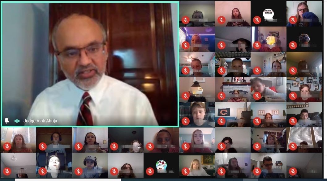 Judge Alok Ahuja speaks with virtual Lee\'s Summit middle school class April 2020