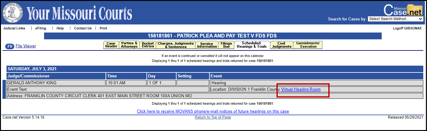 Virtual Hearing Room link image