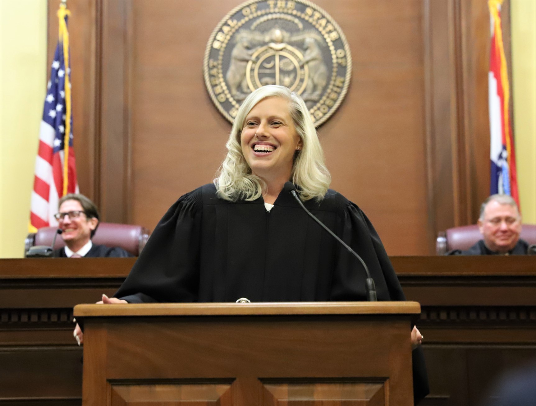 Judge Ginger Gooch addresses audience during her investiture