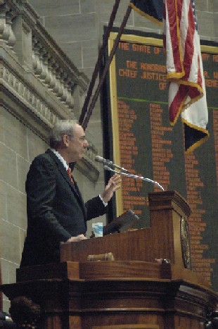 Chief Justice Michael A. Wolff delivering speech