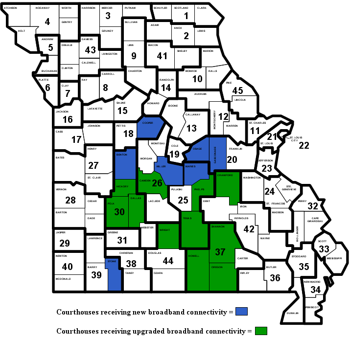 Missouri map showing broadband connectivity